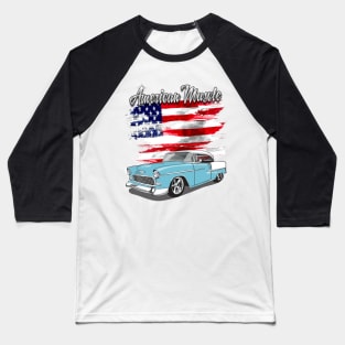 1955 Skyline Blue Chevy Bel Air American Muscle Print Baseball T-Shirt